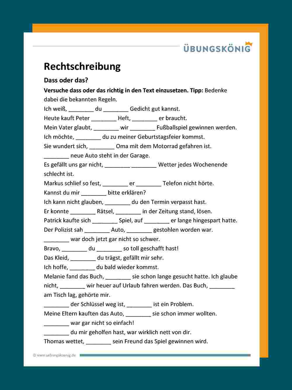 Dass Oder Das übungen Zum Ausdrucken