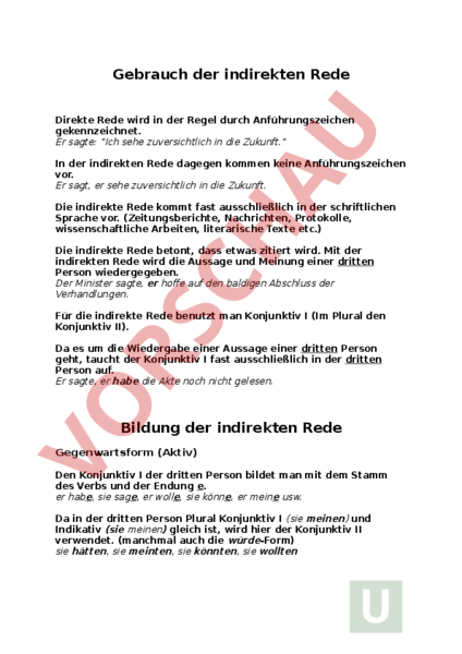 übungen Zur Indirekten Rede Zum Ausdrucken