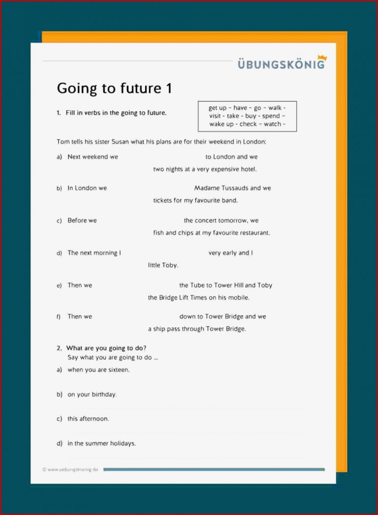 Will Future Going To Future übungen Zum Ausdrucken