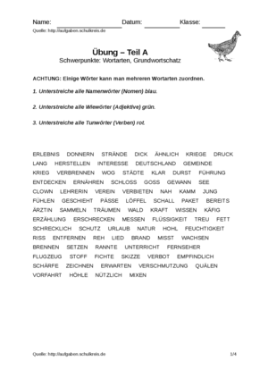 Wortarten übungen Zum Ausdrucken Mit Lösung