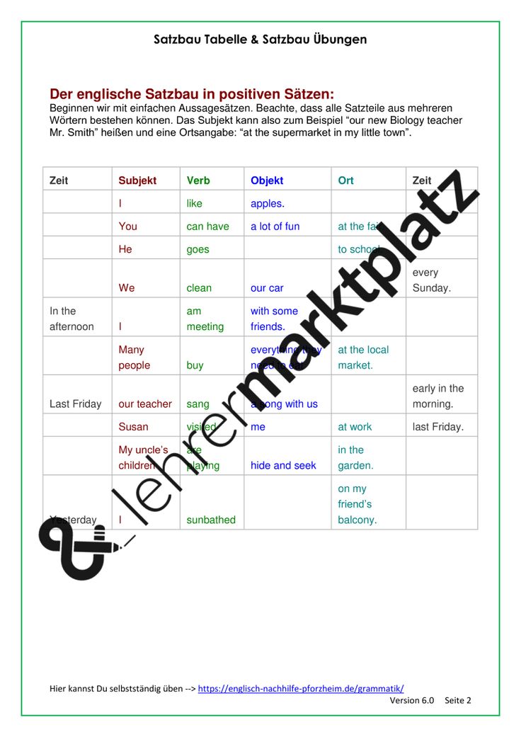 Grammatik übungen Deutsch Satzbau Arbeitsblätter Zum Ausdrucken