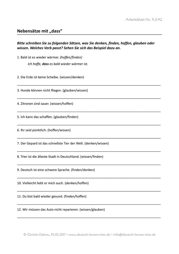 Haupt Und Nebensätze übungen Zum Ausdrucken