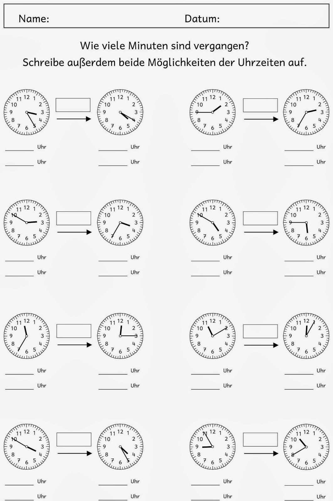 Deutsch 4 Klasse Zeit übungen Zum Ausdrucken