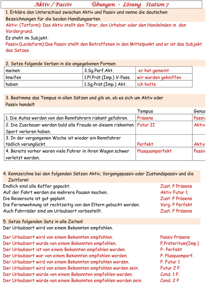 übungen Zu Passiv Und Aktiv Zum Ausdrucken