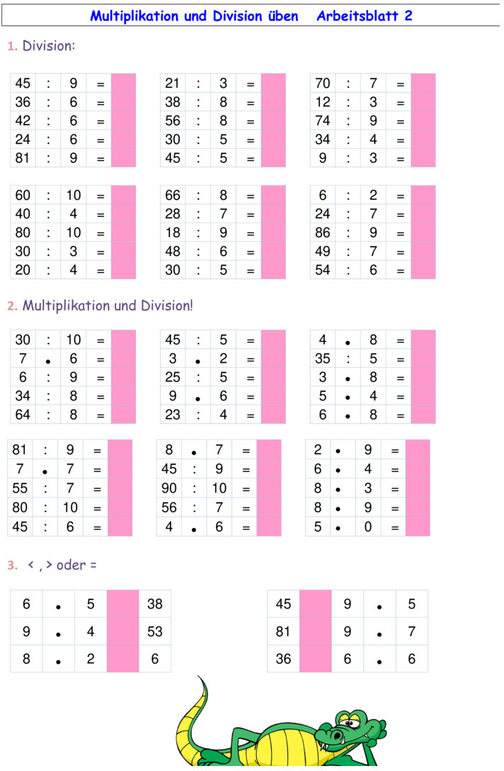 Mathe übungen Multiplikation Division 3.klasse Zum Ausdrucken