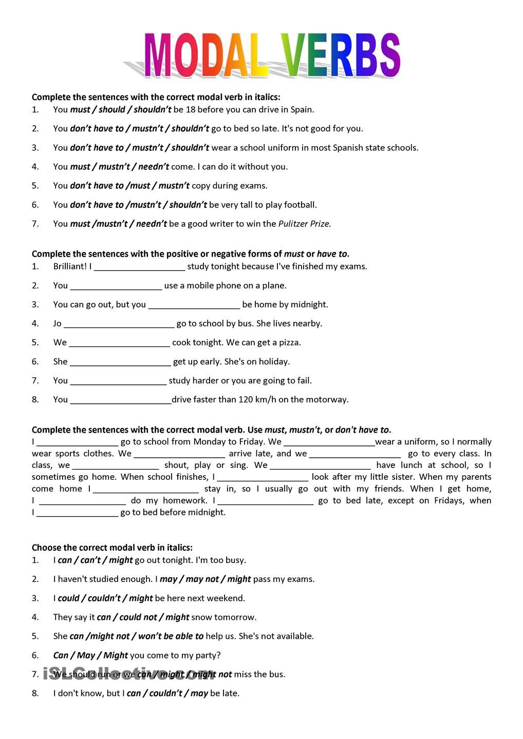 Modal Verbs Englisch übungen Zum Ausdrucken