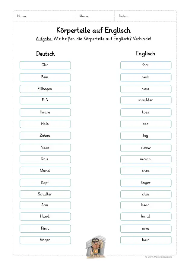 Englisch übungen Klasse 3 Zum Ausdrucken