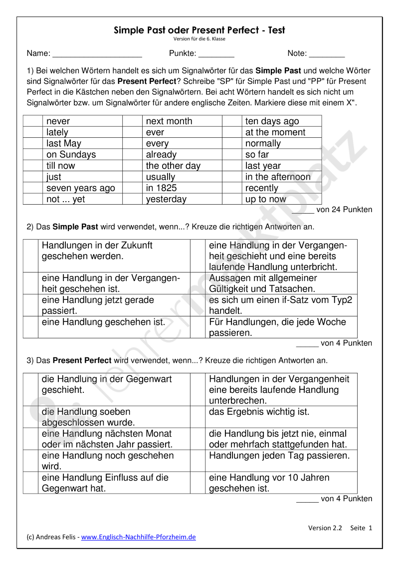 Simple Past übungen Zum Ausdrucken Klasse 5