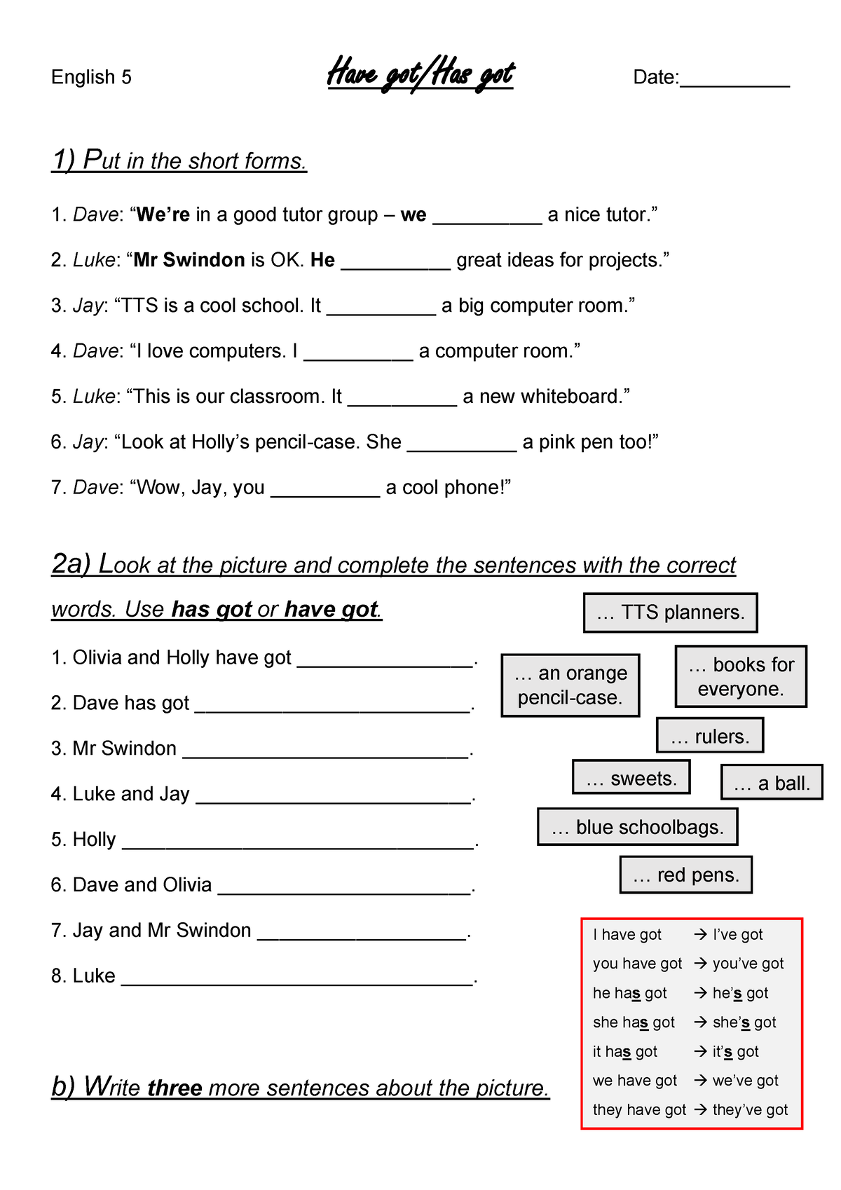 Englisch übungen Klasse 5 Have Got Has Got Zum Ausdrucken