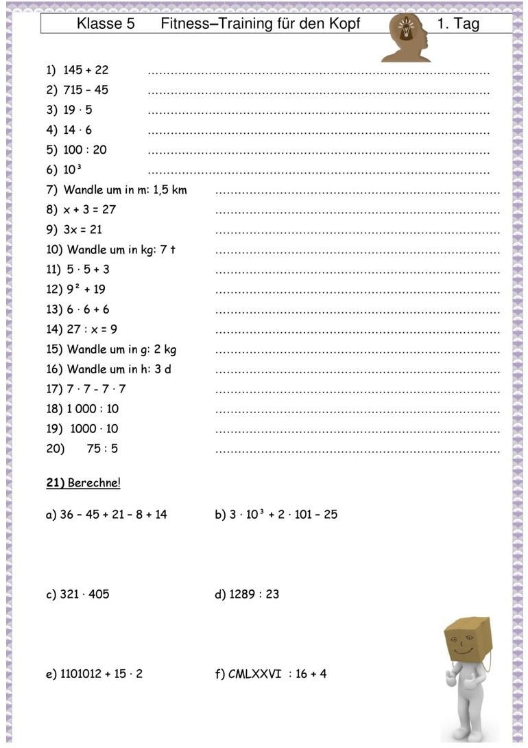 Mathe übungen 7 Klasse Hauptschule Zum Ausdrucken